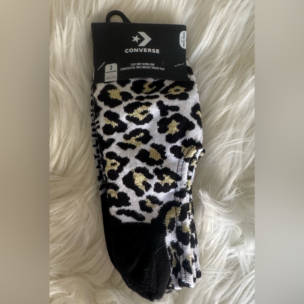 Converse Flat Knit Ultra Low 3-Pack Socks Leopard